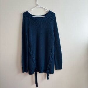 Fever lattice detail lace up blue sweater women’s medium